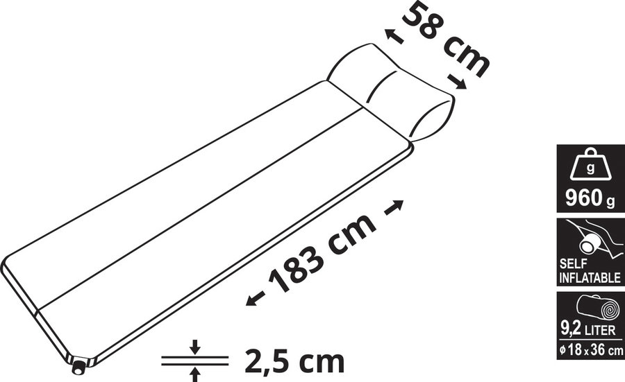 Maskáčová samonafukovací karimatka Cattara NAVY - délka 183 cm, šířka 58 cm, tloušťka 5 cm a tloušťka 2,5 cm